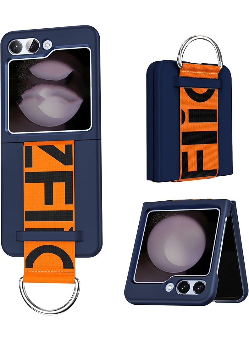 Case Up Compatible with Z Flip 6 6.7 Inch Case, Premium Liquid Silicone [Soft Anti-Scratch] Shockproof Protective Slim Phone Cover for Z Flip 6 2024, Blue with Orange Strap - Image 1