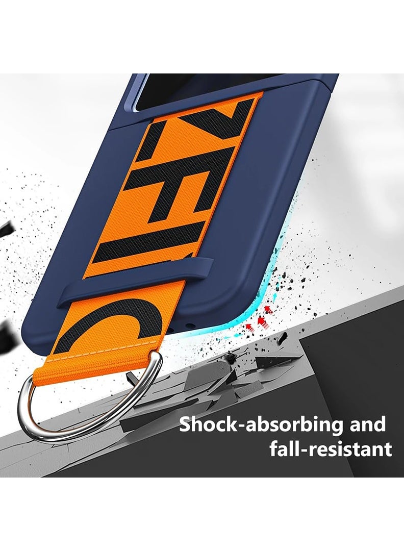 Case Up Compatible with Z Flip 6 6.7 Inch Case, Premium Liquid Silicone [Soft Anti-Scratch] Shockproof Protective Slim Phone Cover for Z Flip 6 2024, Blue with Orange Strap - Image 4