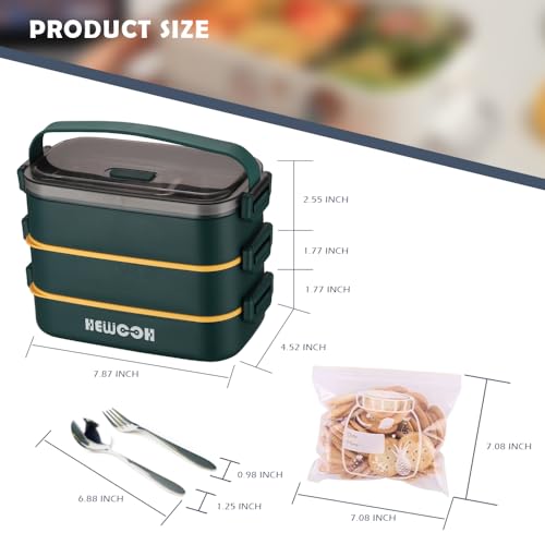 HEWOOH Bento Box Adult Lunch Box (74 Oz Large Capacity), Reusable, Leak-Proof, Including Lunch Bag, Fork And Spoon, 3 Dividers, Suitable For Work, Picnic, Dishwasher And Microwave Safe.(Green) - Image 3