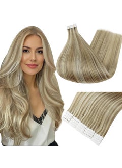 Fshine Full Shine Tape in Hair Extensions 20 Inch Natural Remy Hair Extensions 50 Gram Color 16 Highlight 22 Blonde Double Sided Tape Hair 20 Pcs Real Human Hair Tape in Extensions for Women 