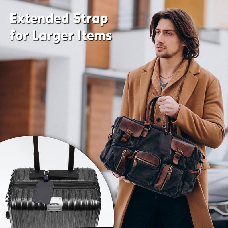 Travelambo 8 Pack Luggage Tags Faux Leather for Suitcases Travel Bag Labels Travel Accessories Essential with Protection Cover ID (Black) - Image 5