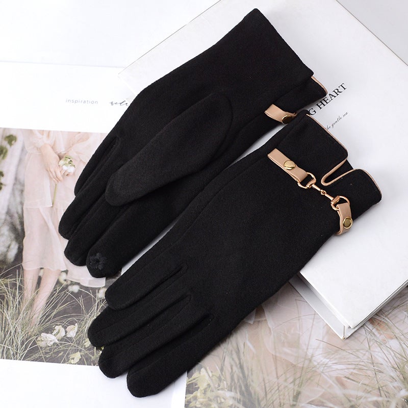 2021 New Velvet Gloves Women Winter Touchscreen Warm Korean Style Black 