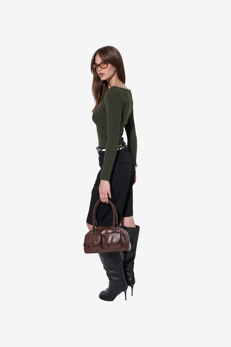 بوسيم BUSEM Women's Ribbed Long-Sleeve Crop Top