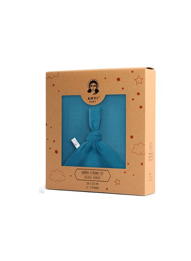 Anvi Baby Anvi Baby Organic Bamboo Beanie & Swaddle Set - Emerald City  - Image 2