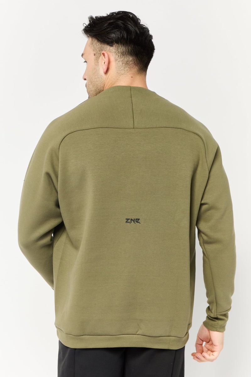 Adidas Men Sportswear Fit Long Sleeves Outdoor Sweatshirt, Dark Olive  - Image 4