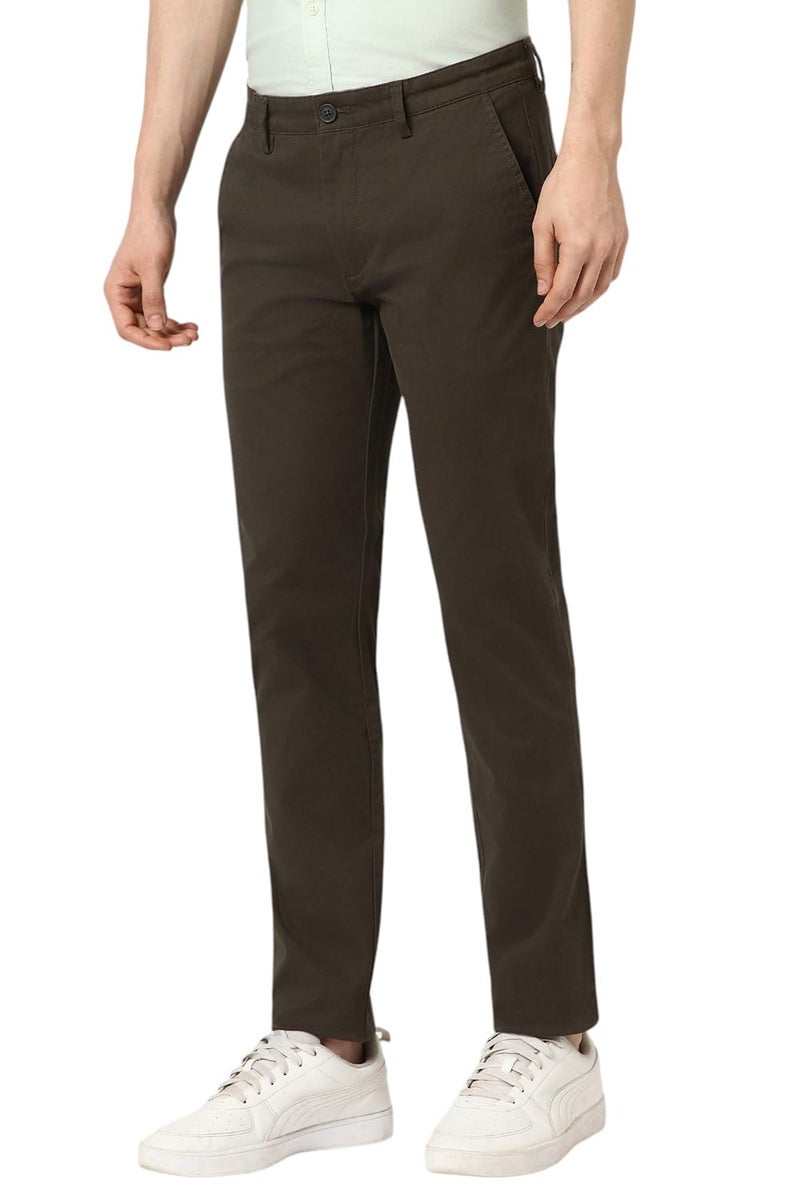 Peter England Men Olive Solid Super Slim Fit Trousers - Image 2