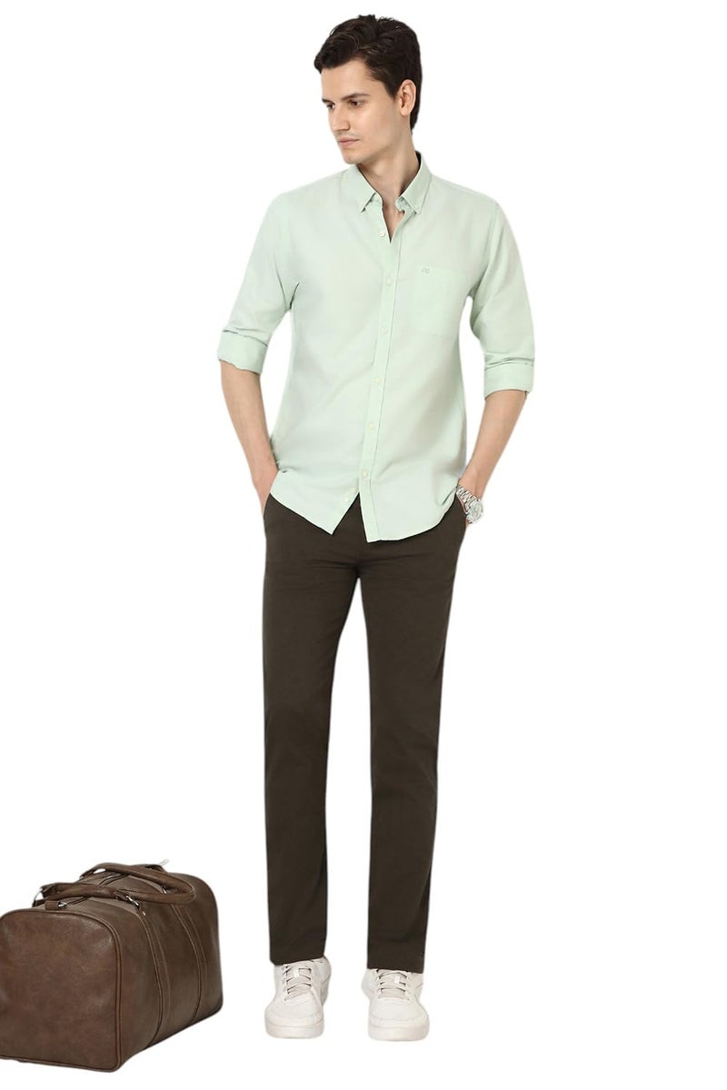 Peter England Men Olive Solid Super Slim Fit Trousers - Image 5