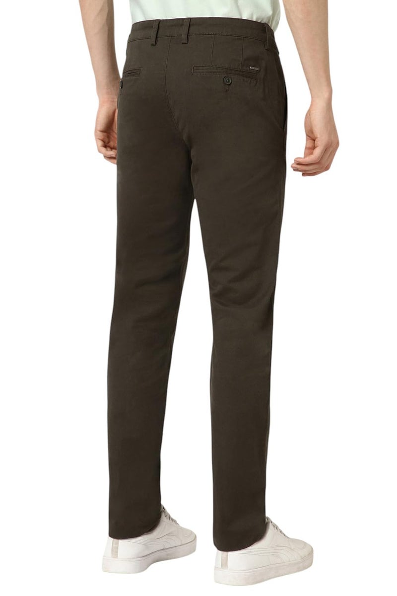 Peter England Men Olive Solid Super Slim Fit Trousers - Image 3