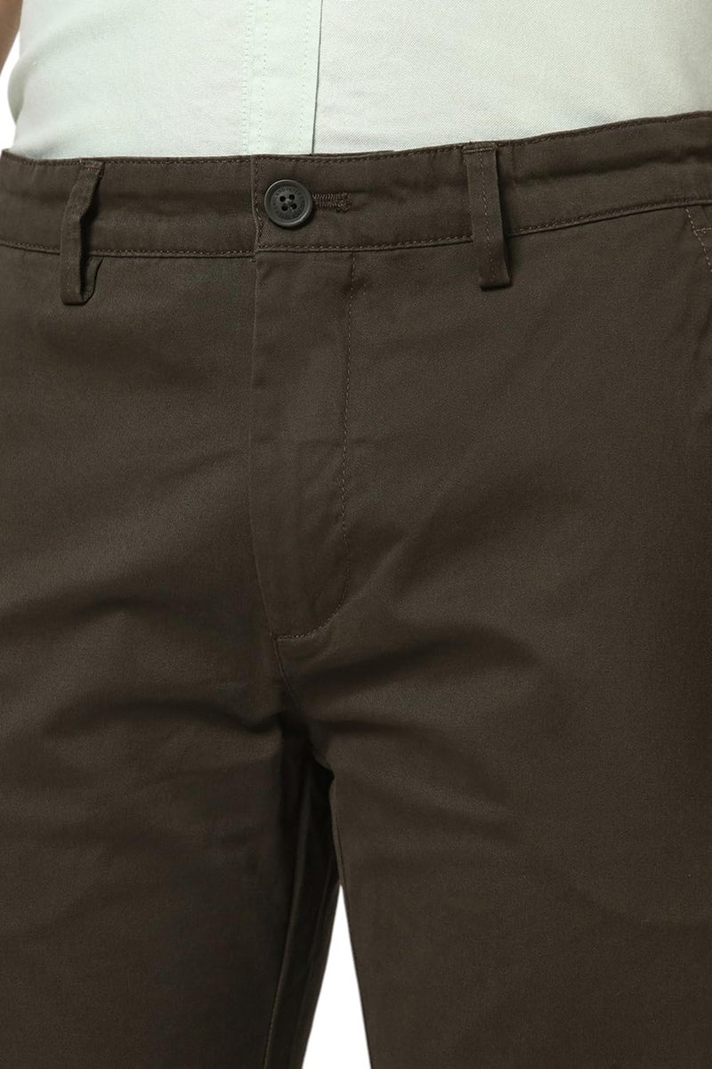 Peter England Men Olive Solid Super Slim Fit Trousers - Image 4