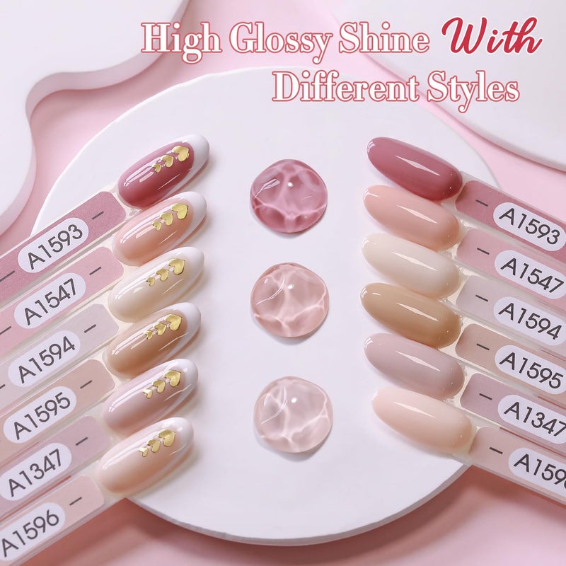 Double Rhythm 6 Pcs 15 ML Gel Polish Set Same Color Same Bottle Soak Off Gel Polish Kit Nail Art Manicure Salon DIY at Home for Women (Light Dark Nude Beige Cream Pink-T6-18) - Image 5