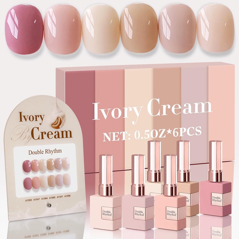 Double Rhythm 6 Pcs 15 ML Gel Polish Set Same Color Same Bottle Soak Off Gel Polish Kit Nail Art Manicure Salon DIY at Home for Women (Light Dark Nude Beige Cream Pink-T6-18) - Image 1