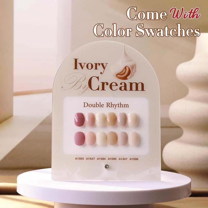 Double Rhythm 6 Pcs 15 ML Gel Polish Set Same Color Same Bottle Soak Off Gel Polish Kit Nail Art Manicure Salon DIY at Home for Women (Light Dark Nude Beige Cream Pink-T6-18) - Image 2