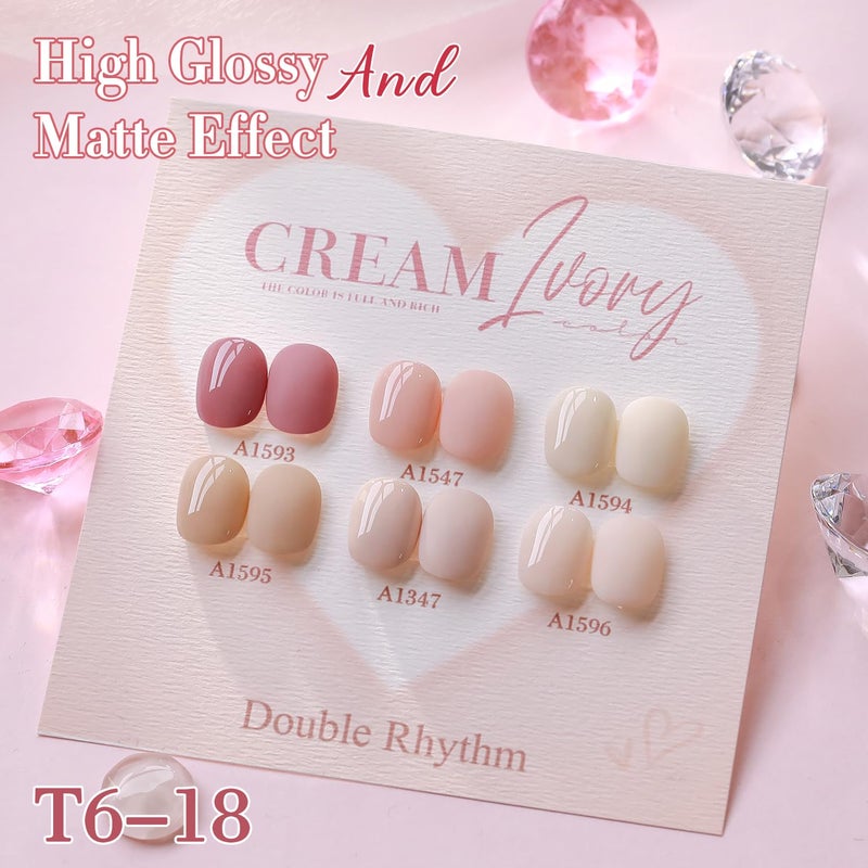 Double Rhythm 6 Pcs 15 ML Gel Polish Set Same Color Same Bottle Soak Off Gel Polish Kit Nail Art Manicure Salon DIY at Home for Women (Light Dark Nude Beige Cream Pink-T6-18) - Image 3