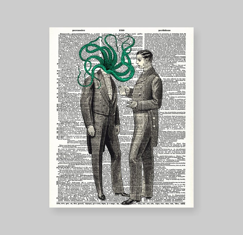 Susie Arts 8X10 Unframed Gentleman Octopus Upcycled Vintage Dictionary Art Print Book Art Print Home Decor Funny Wall Art V061 - Image 2