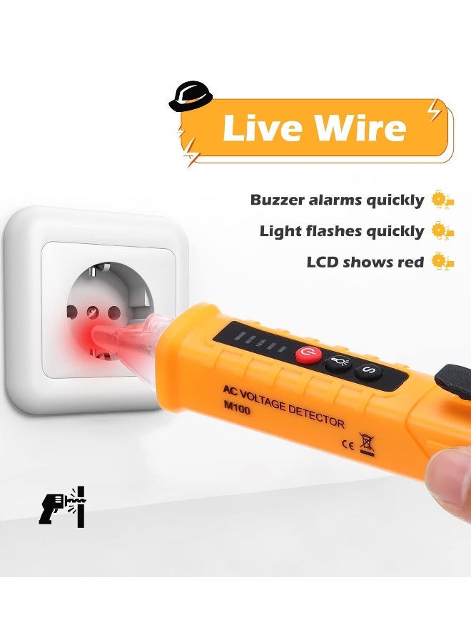 Voltage Meter Tester, 3 PCS AC 12-1000V Non-Contact Voltage Detector, Buzzer Alarm Electrical Testing, Led Flashlight Wire Tester, Electrical Tool Powered Tester Pen, for Live Null Wire Judgment - Image 2