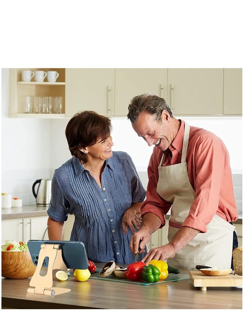 SYOSI Cell Phone Stand Cradle Adjustable Phone Holder Universal Aluminum Desktop Stand Compatible with Switch All Smart Phone Computer Tablets and E-Book Readers Gold - Image 4