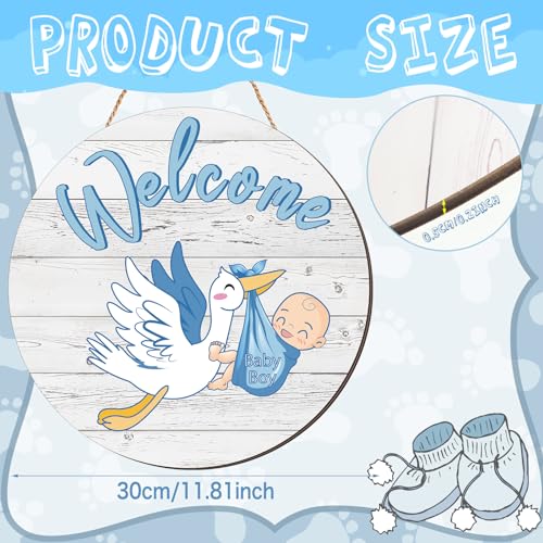 Chunful Baby Boy Door Sign Gender Reveal Welcome Sign Hanging Wreath Round Rustic Wood Farmhouse Decorations Holiday Front Door Decor for Baby Shower Porch Party Supplies - Image 2