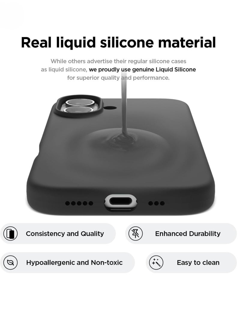 Raxoom Liquid Silicone iPhone 16 Plus Case Cover - Full Body Protection, Shockproof, Slim, Anti-Scratch, Soft Microfiber Lining (Black) - Image 2