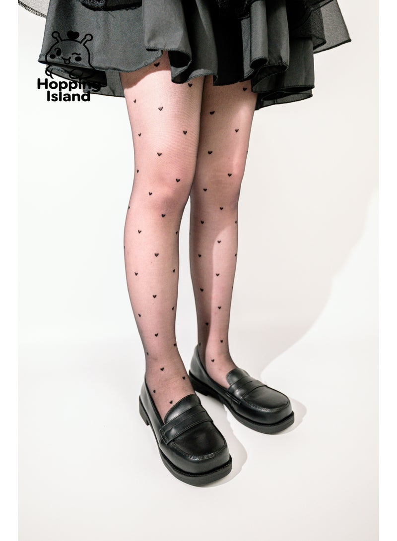 ​جَزِيرَةُ الْقَفَزَاتِ جوارب HI فلورال السوداء الشفافة للغاية – بنقشة بولكا دوت وقلوب، تصميم أنثوي رقيق على شكل كولون - Image 4