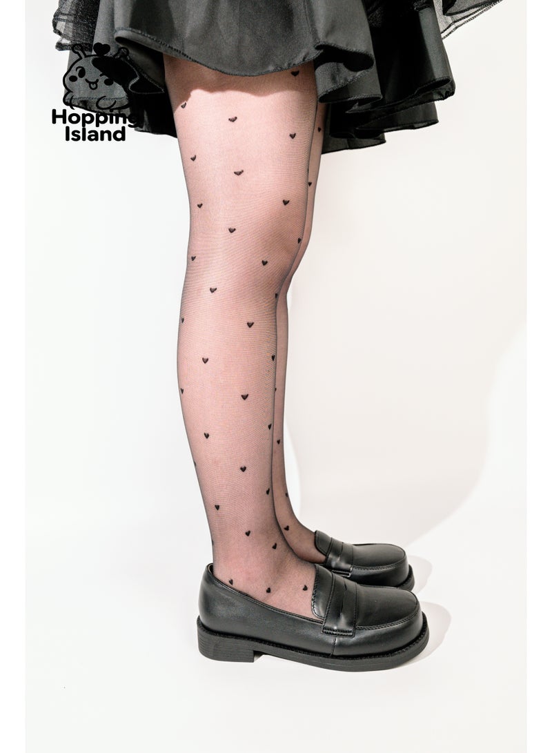 ​جَزِيرَةُ الْقَفَزَاتِ جوارب HI فلورال السوداء الشفافة للغاية – بنقشة بولكا دوت وقلوب، تصميم أنثوي رقيق على شكل كولون - Image 3