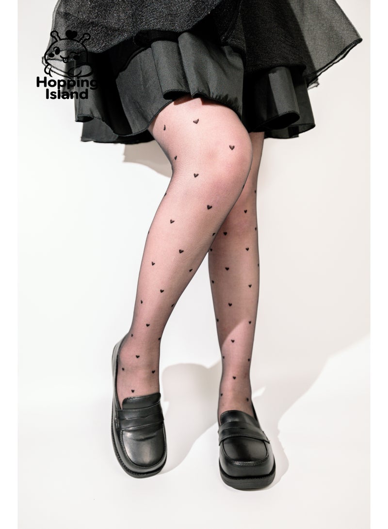 ​جَزِيرَةُ الْقَفَزَاتِ جوارب HI فلورال السوداء الشفافة للغاية – بنقشة بولكا دوت وقلوب، تصميم أنثوي رقيق على شكل كولون - Image 2