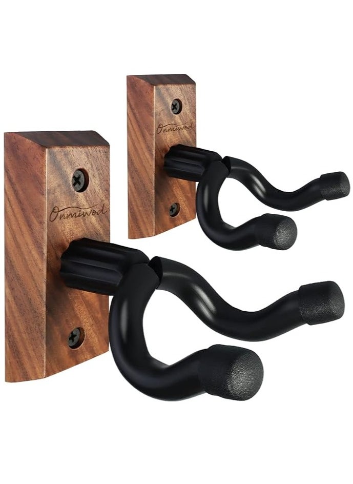 Generic Guitar Wall Mount 2 Pack, Black Walnut Wood Guitar Hanger, U-Shaped Guitar Wall Hanger Mount, Guitar Holder Hook Stand Wall for Acoustic, Electric Guitar, Banjo, Bass, for Guitar Player Men Boy 