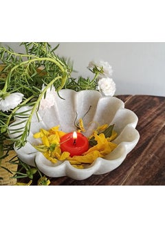 R&M R&M RM Flower Bowl Marble Urli | Showpiece Decor Fruit Bowl, Birdbath, Kitchen, Pooja Room, Desk, Dinner Table | Gift for Anniversary, Birthday, Festival & Ceremony Marble Candle Holder Bowl | White  - Image 4