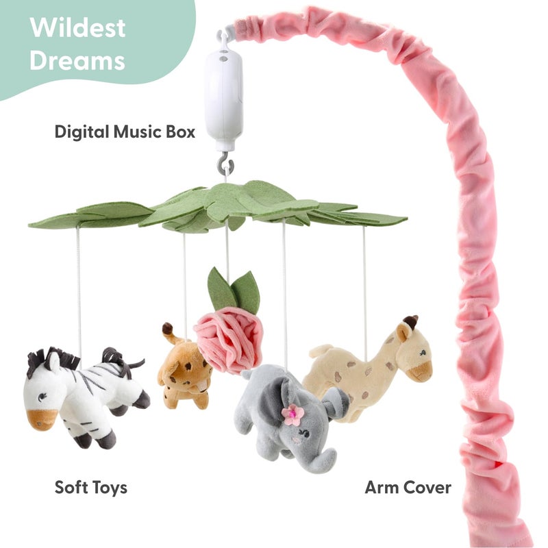 The Peanut Shell The Peanutshell Crib Mobile for Girls - Soft Pink Musical Baby Crib Mobile with 12 Lullabies, Cute Animal Baby Wildest Dreams Nursery Decor - Image 2