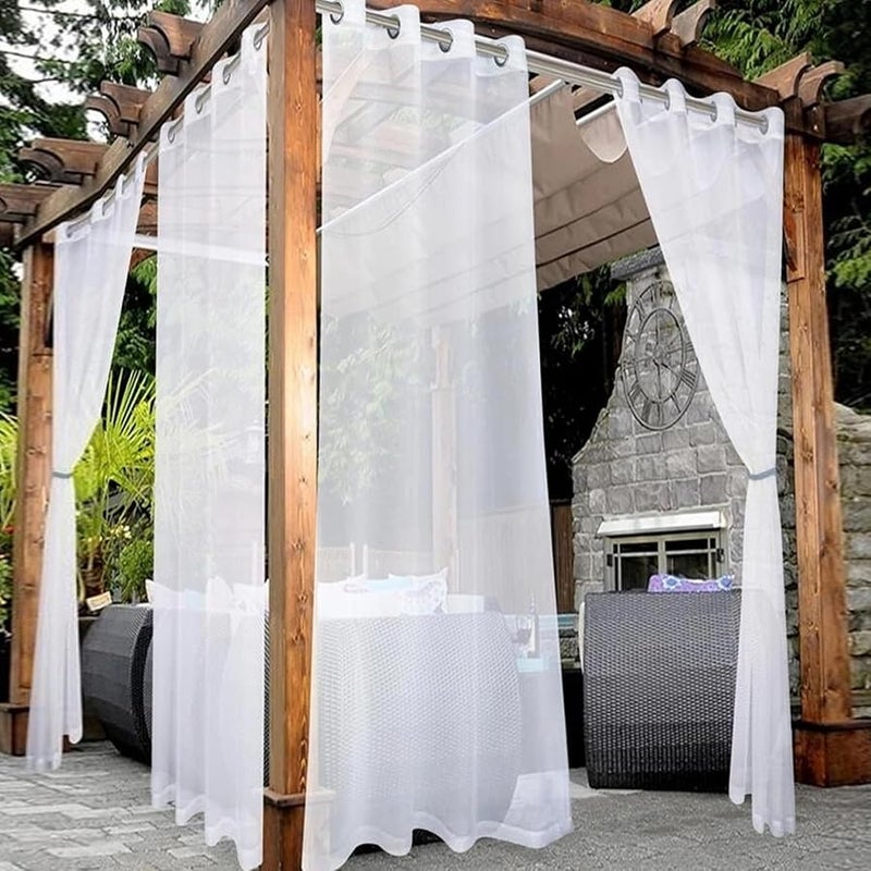 White Waterproof Polyester Outdoor Curtains 52x84 Inch Semi Sheer For Patio Pergola Balcony - Image 5