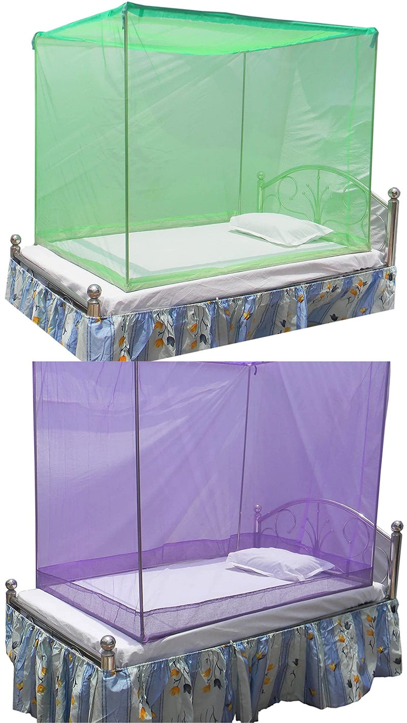 Neekshaa Combo Pack of 2 Mosquito Net for Single Bed Polyester Mosquito Net for Baby | Bedroom | Family_Size-6x3 FT_Color-Green,Purple - Image 1