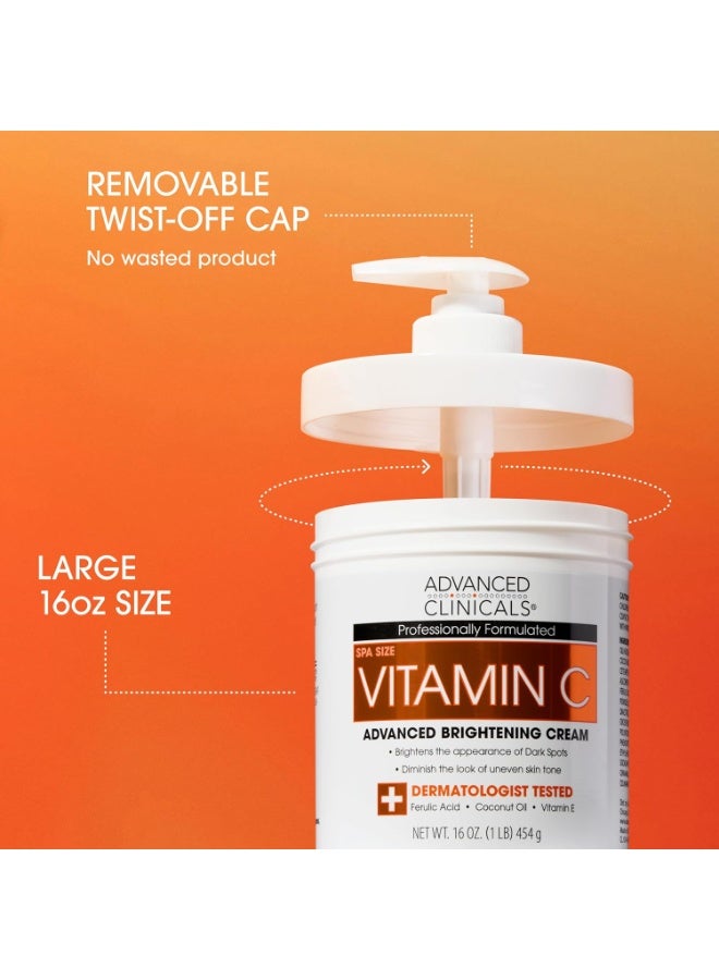 Advanced Clinicals Vitamin C Cream Advanced Brightening Cream Anti Aging Cream For Age Spots Dark Spots On Face Hands Body 16 Ounce Multi - Image 2