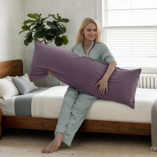TELUS Body Cooling Pillow Cases Cover, Bamboo Rayon Body Pillowcases with Zipper Closure, Cool & Breathable Pillow Case for Hot Sleepers and Night Sweats, 20x54 inches, Greish Purple - Image 2