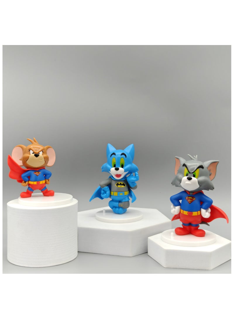 6 Tom Jerry COS Superman Batman trendy toy figurines, figurines, models, ornaments, car accessories