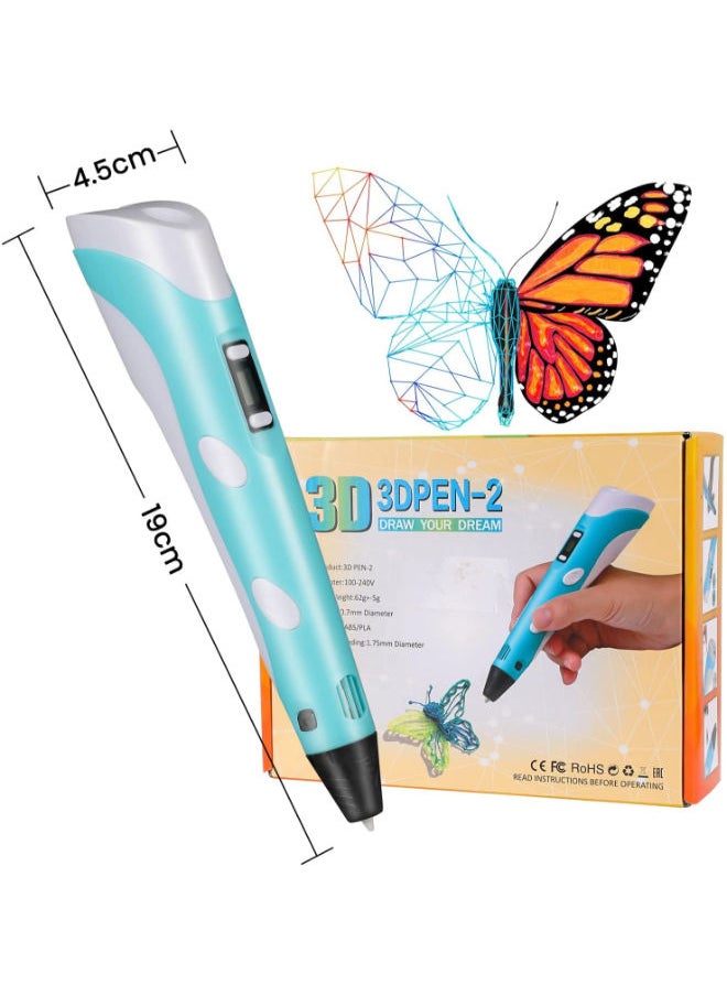 SHOPI 3D Pen, 3D Printing Pen with LCD Display, Drawing Stencils Doodler with 3 Colors PLA Filament Refills, Art Crafts Gift for Kids & Adults, Stepless Speed(Blue)  - Image 4