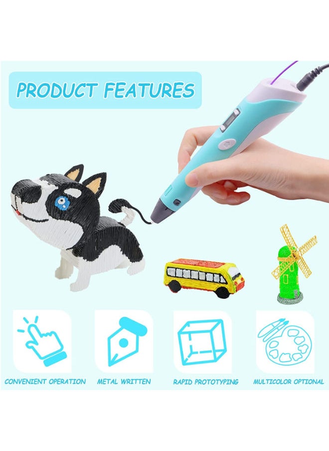 SHOPI 3D Pen, 3D Printing Pen with LCD Display, Drawing Stencils Doodler with 3 Colors PLA Filament Refills, Art Crafts Gift for Kids & Adults, Stepless Speed(Blue)  - Image 3