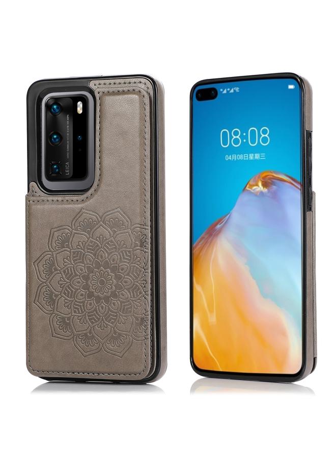 زبون جراب لهاتف Huawei P40 مزود بمشبك مزدوج ونمط ماندالا من البولي يوريثان الحراري مع فتحات للبطاقات وحامل وإطار للصور - Image 1