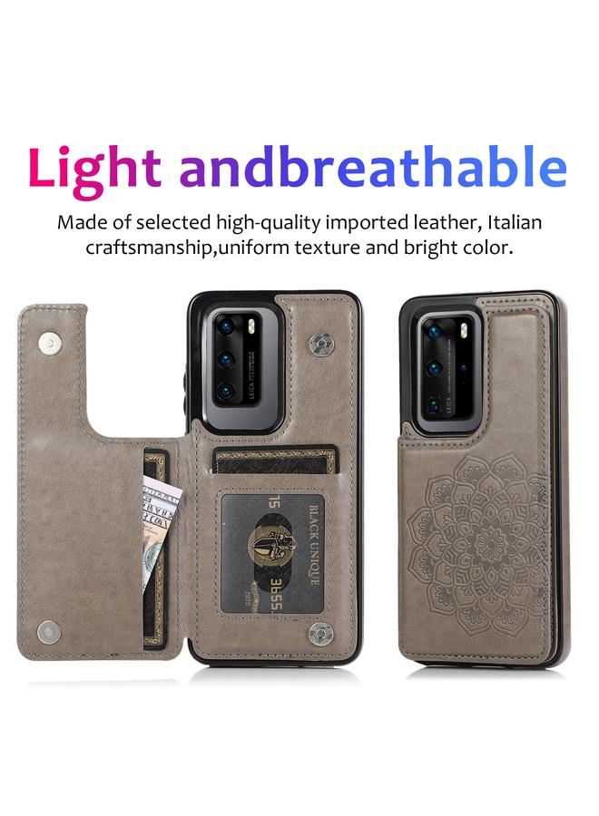 زبون جراب لهاتف Huawei P40 مزود بمشبك مزدوج ونمط ماندالا من البولي يوريثان الحراري مع فتحات للبطاقات وحامل وإطار للصور - Image 5