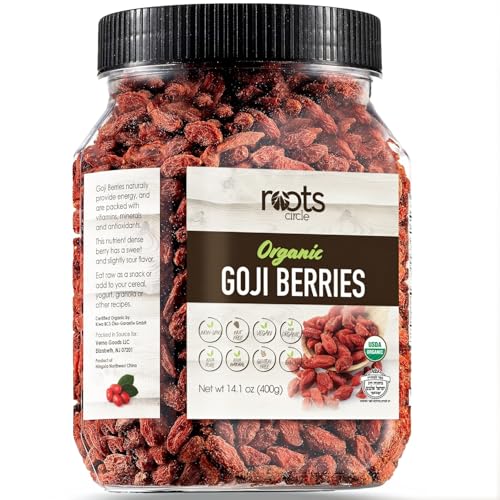 Roots Circle USDA Organic Dried Goji Berries 14.1oz Jar 1 Pack | Bulk Supply of Goji Berry Fruit Superfood | Naturally Rich in Antioxidants to Support Healthy Skin | Raw, Natural, Vegan, Non-GMO, Kosher - Image 1