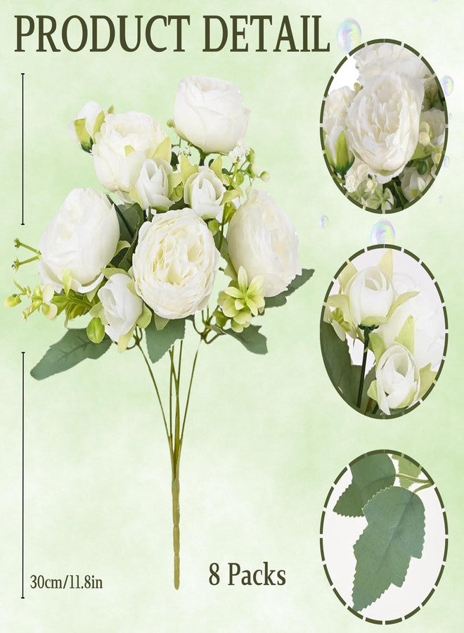 ASTRYAS 8Pcs Peonies Artificial Flowers White Flowers Silk Peonies Bouquets for Centerpiece Table Wedding Party Home Decor - Image 2