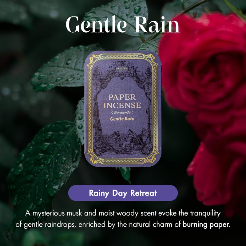 OPTATUM Paper Incense - 48pcs with Vintage Tin Case, Burning Papers Infused with Natural Essential Oils, Quick Usage & Long-Lasting Fragrance, Eliminating Bathroom, Kitchen, Pet Odors - Gentle Rain - Image 2