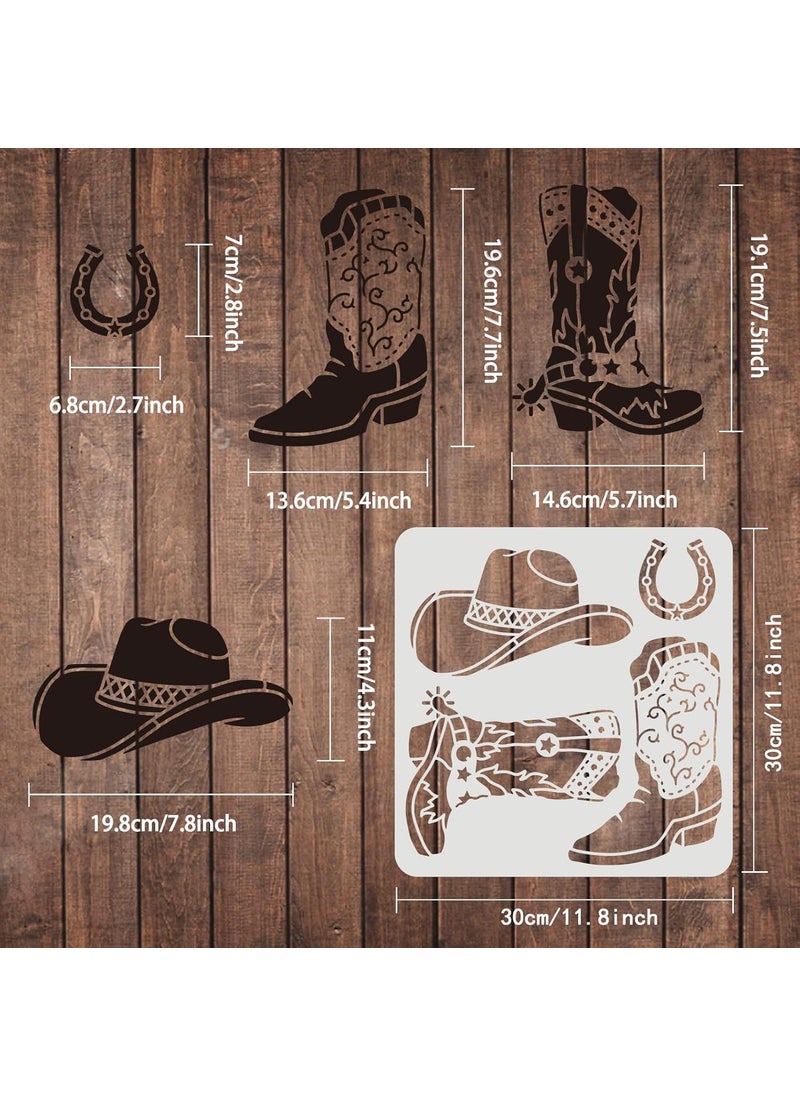 FINGERINSPIRE - Cowboy Boots and Hat Stencil 11.8x11.8inch Reusable Cowboy Stencils Western Cowboy Stencils for Painting on Wood, Tile, Paper, Fabric, Floor and Wall - Image 1