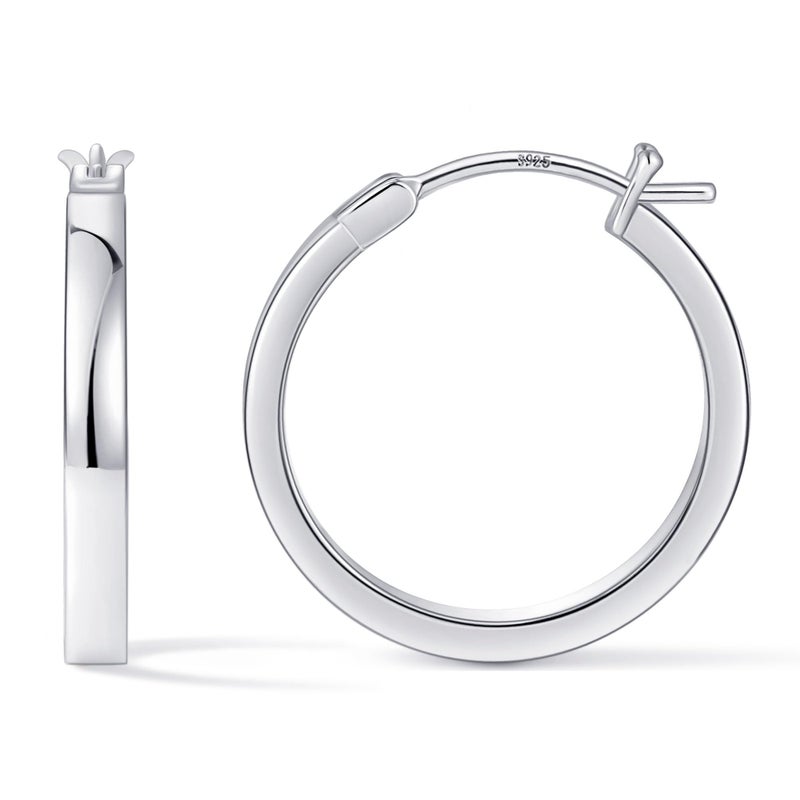 Gacimy Hoop Earrings for Women, 14K White Gold Plated Flatted Hoops with 925 Sterling Silver Post, 20mm Medium Earrings for Women - Image 1