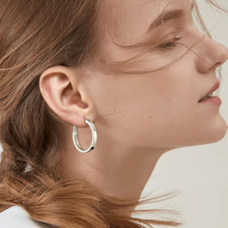 Gacimy Hoop Earrings for Women, 14K White Gold Plated Flatted Hoops with 925 Sterling Silver Post, 20mm Medium Earrings for Women - Image 2