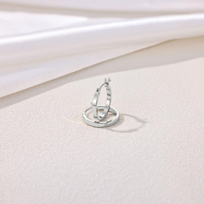 Gacimy Hoop Earrings for Women, 14K White Gold Plated Flatted Hoops with 925 Sterling Silver Post, 20mm Medium Earrings for Women - Image 4