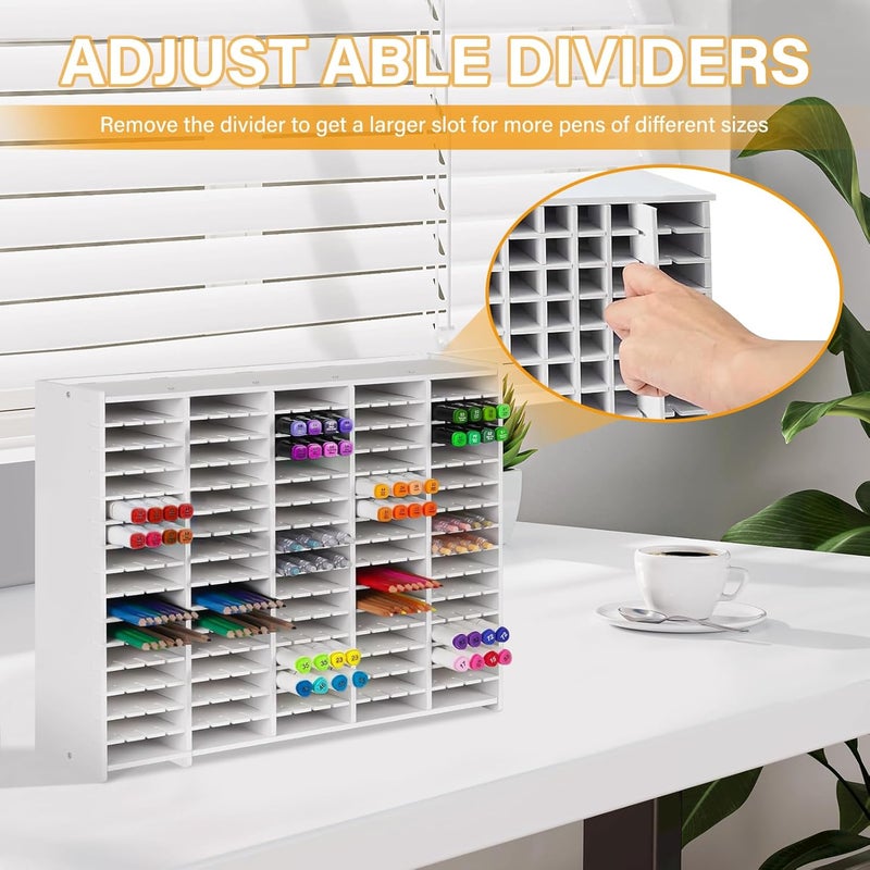 Yrangee Marker Organizer, 300 Slots Marker Holder Organizer, Marker Storage with Divider Art Marker Rack for Pens Colored Pencils Art Brushes Adjustable Pencil Holder for Desk Organizer - Image 2