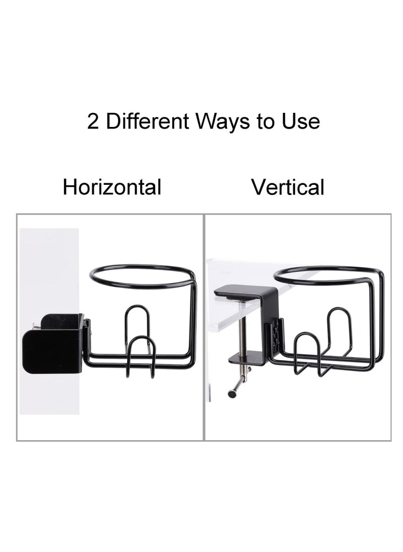 KASTWAVE Large Desk Cup Holder, 1 Pack Clip On Table Anti-Spill Cup for Lawn Chair, Horizontal or Vertical Mount (Black)  - Image 5