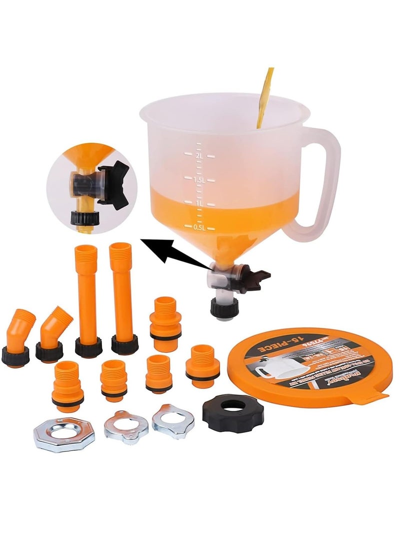 15 Pcs No-Spill Coolant Funnel Kit, with Valve Switch and Handle on Funnel, Radiator Bleeder Funnel Kit, Car Coolant Refill Tool, Universal Fitment Applicable to Any Vehicle - Image 1