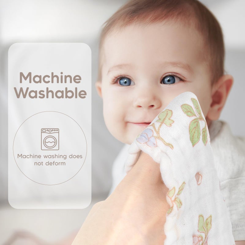 Maliton Muslin Baby Burp Cloths 20" x 10" - Large, 6-Layer, Ultra Absorbent 100% Cotton for Baby Drool & Messes, Soft, Pack of 6, Safe & Gentle Baby Rags for Boys & Girls - Floral - Image 4