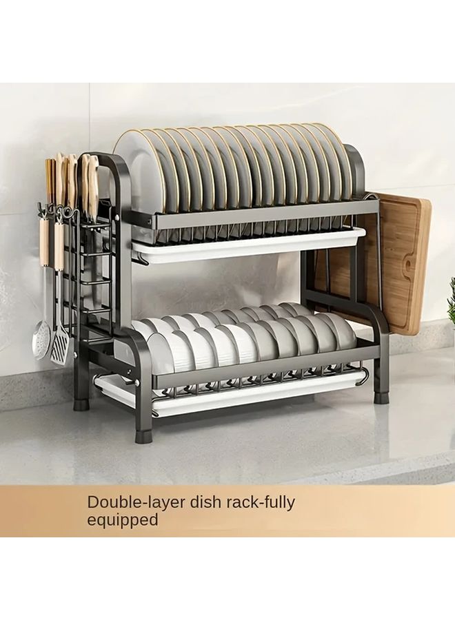 2 Tier Stainless Steel Kitchen Dish Rack With Utensil Holder Space Saving Countertop Organizer For Plates Bowls Cutlery Multi Purpose Storage Rack No Assembly Required Durable Metal Construction Kitchen Organizers And Storage Utility Racks - Image 2