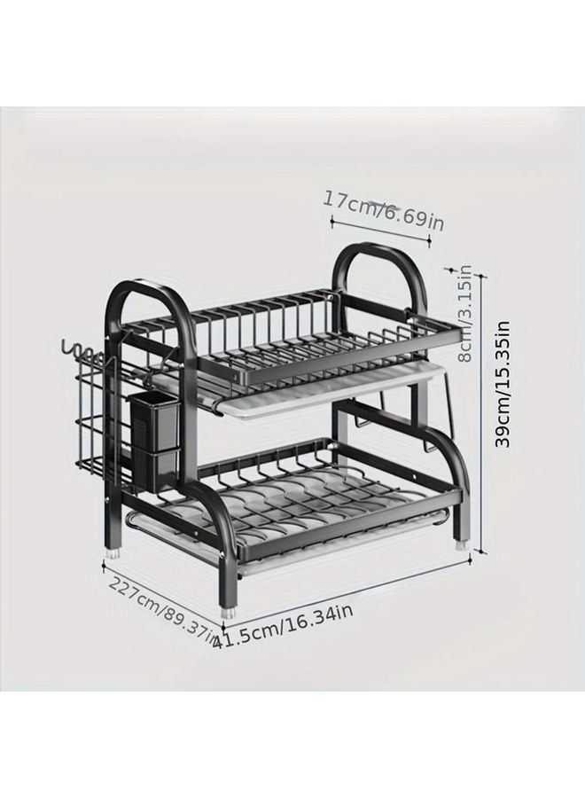 2 Tier Stainless Steel Kitchen Dish Rack With Utensil Holder Space Saving Countertop Organizer For Plates Bowls Cutlery Multi Purpose Storage Rack No Assembly Required Durable Metal Construction Kitchen Organizers And Storage Utility Racks - Image 3